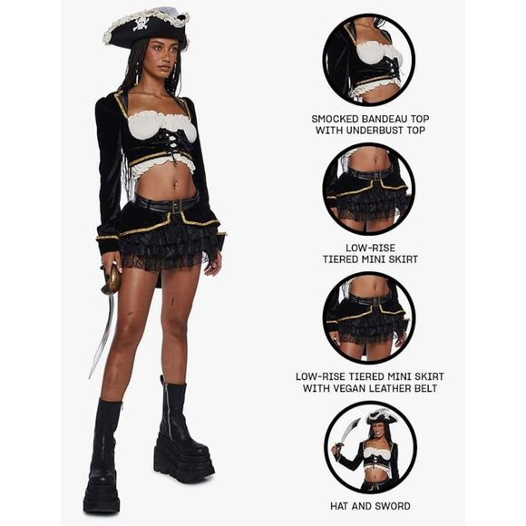 Dolls Kill Pirate Maiden Ren-Faire Crop Top Mini Skirt Outfit - Picture 2 of 5
